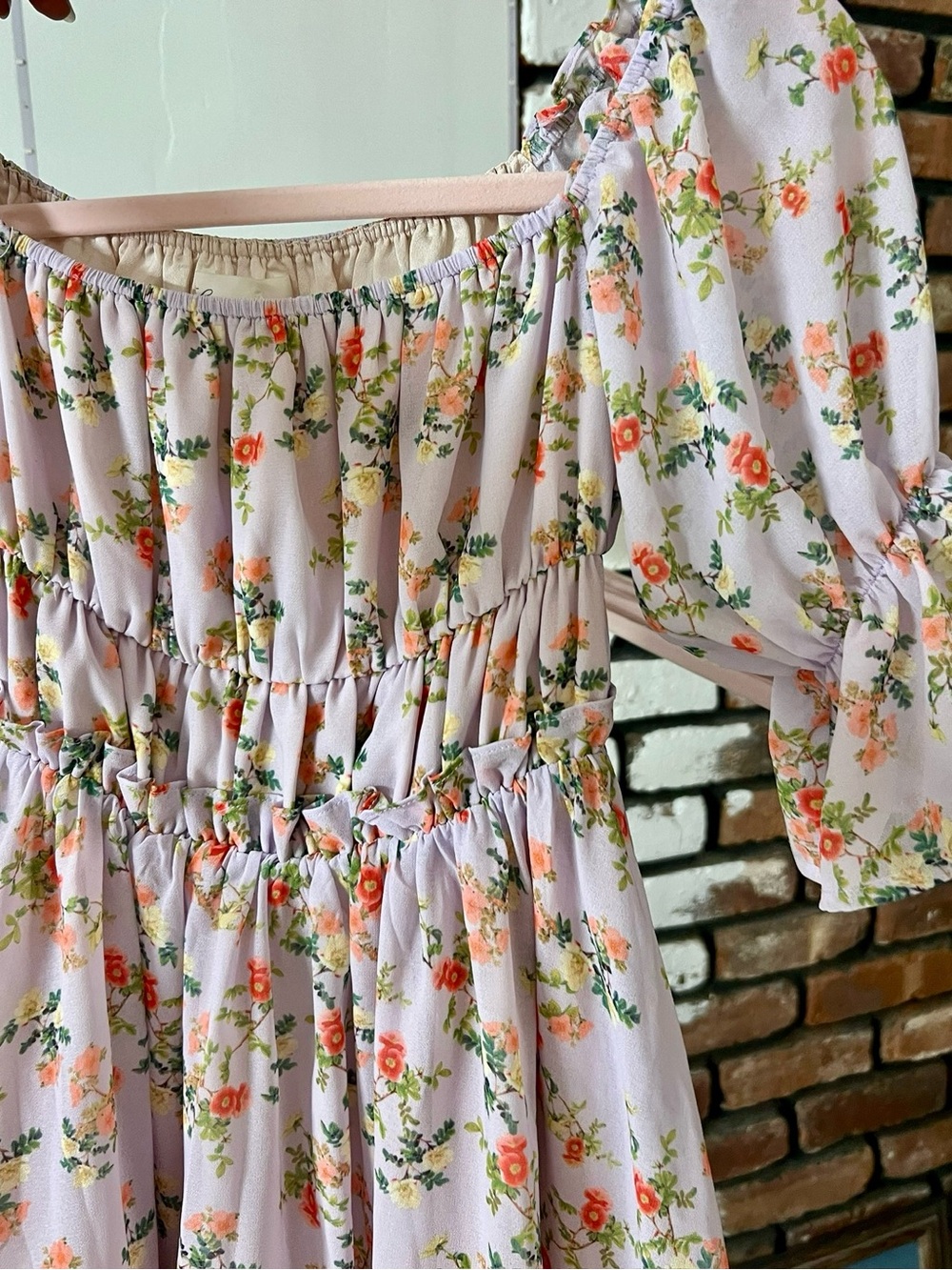 Lovers+FRIENDS Floral Puff-Sleeve Smocked Dress - Pink